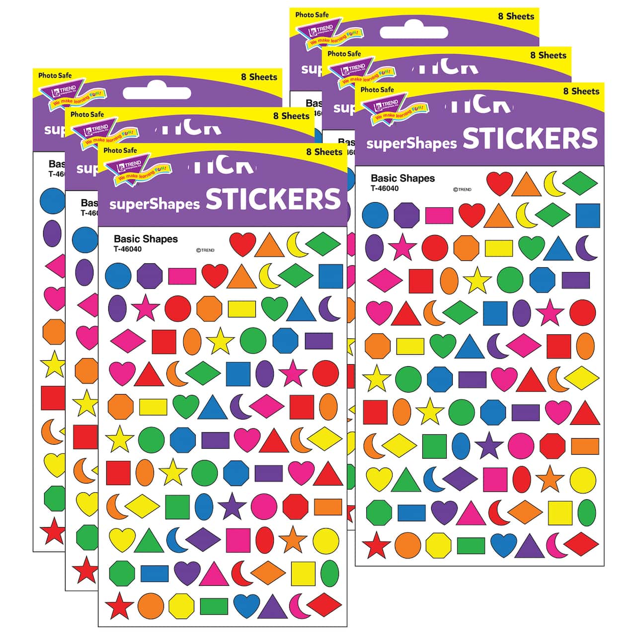 Trend Enterprises® superShapes Basic Shapes Stickers, 6 Packs of 800ct.